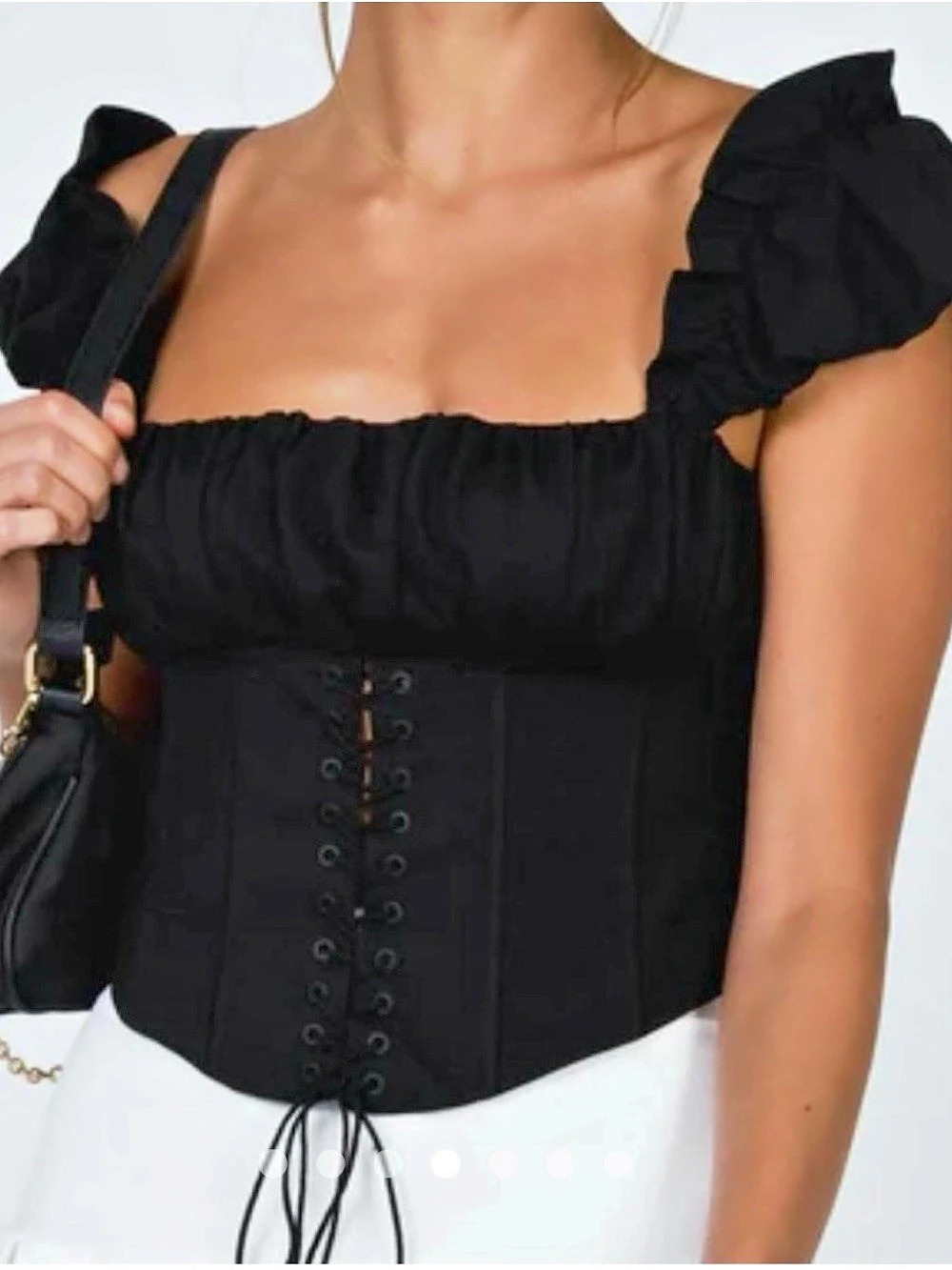Princess Polly Puff Sleeve Corset Crop Top Black UK 8 Like New